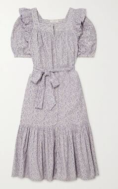 Dôen M Malta Corduroy blue floral puff sleeve button down midi dress